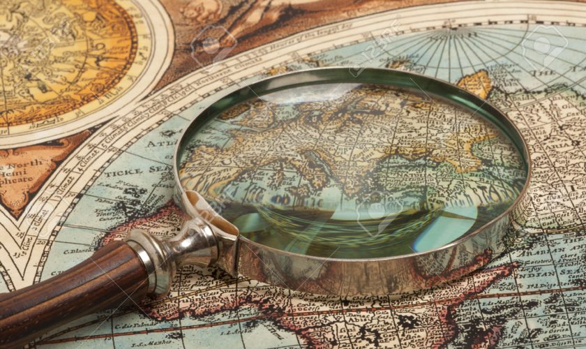 Magnifying glass and  map